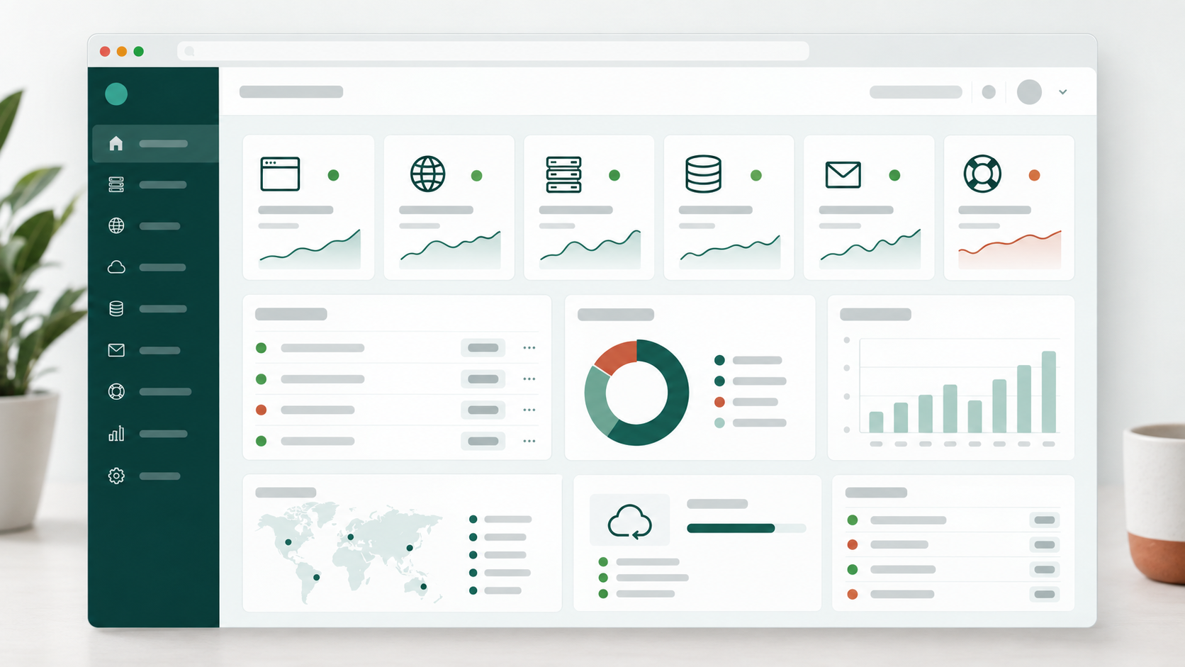 Fictional Tervani portal and control panel dashboard preview